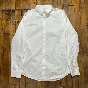 Gap Shirt Mens M White Solid Slim Fit Non Iron Stretch Long Sleeve Button Front